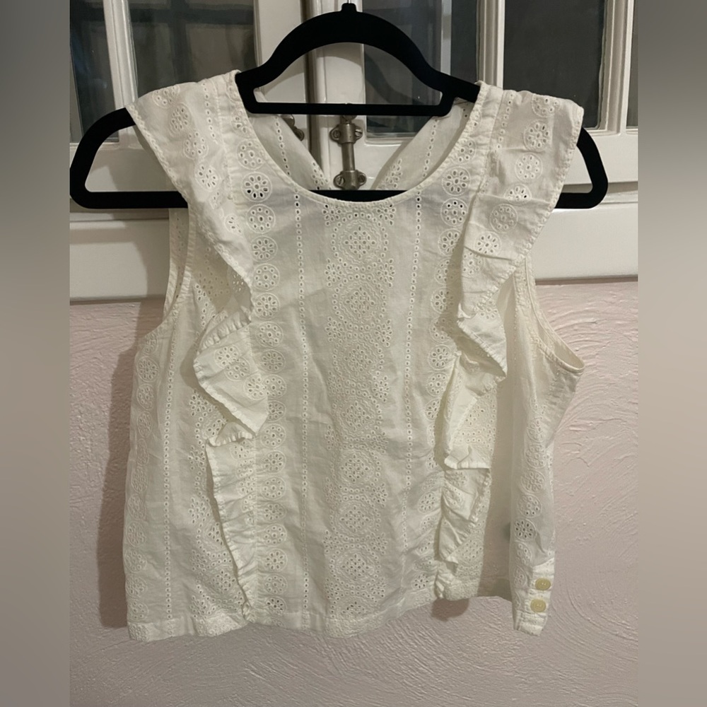 Madewell White Bellflower Eyelet Ruffle Top Size Medium